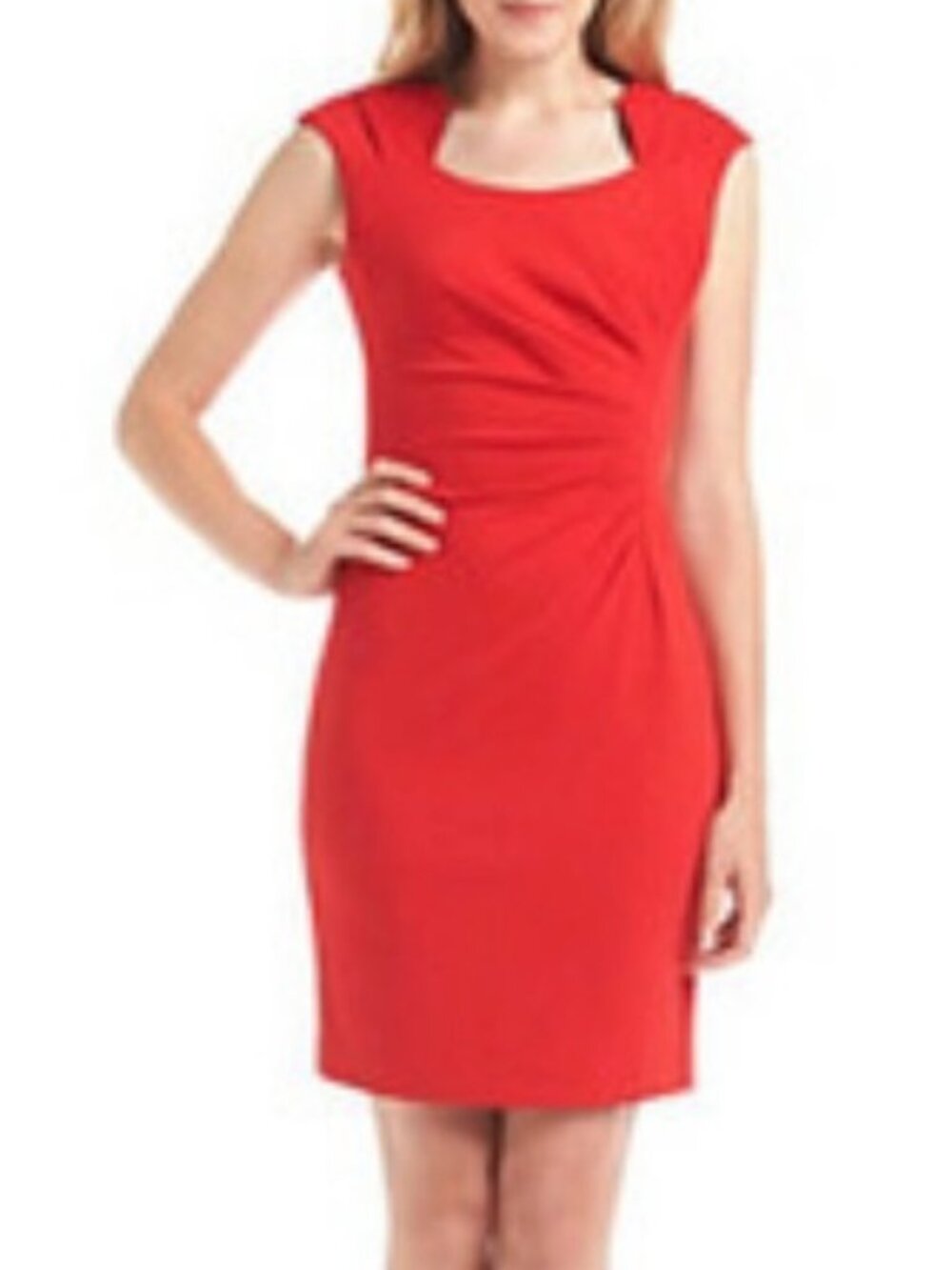 Calvin Klein Ruched Horseshoe Neck Ponte Knit Sheath Dress Women’s SZ 2 Red